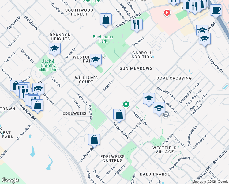 map of restaurants, bars, coffee shops, grocery stores, and more near 715 Brussels Drive in College Station