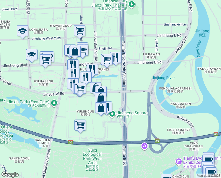 map of restaurants, bars, coffee shops, grocery stores, and more near 888 Ji Long Lu in Cheng Du Shi