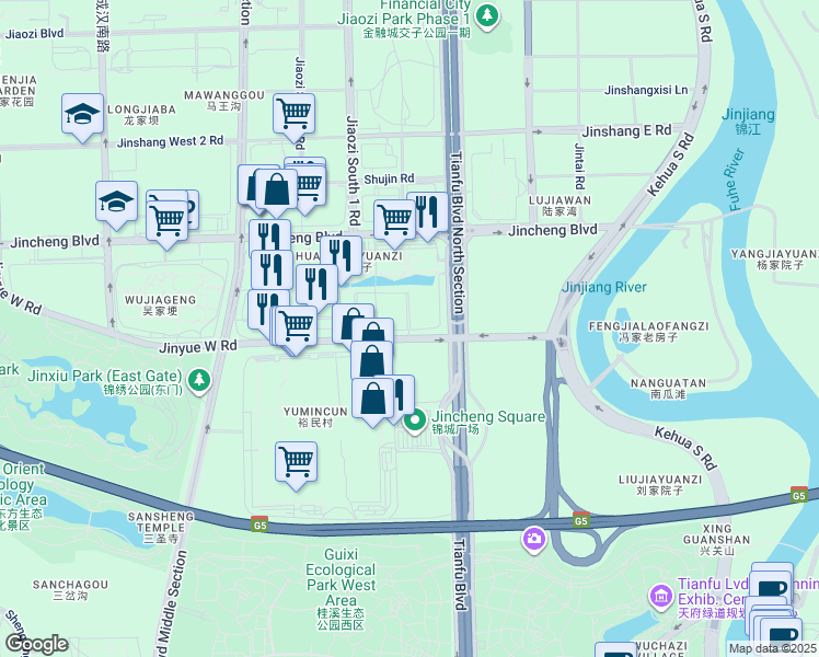 map of restaurants, bars, coffee shops, grocery stores, and more near 888 Ji Long Lu in Cheng Du Shi