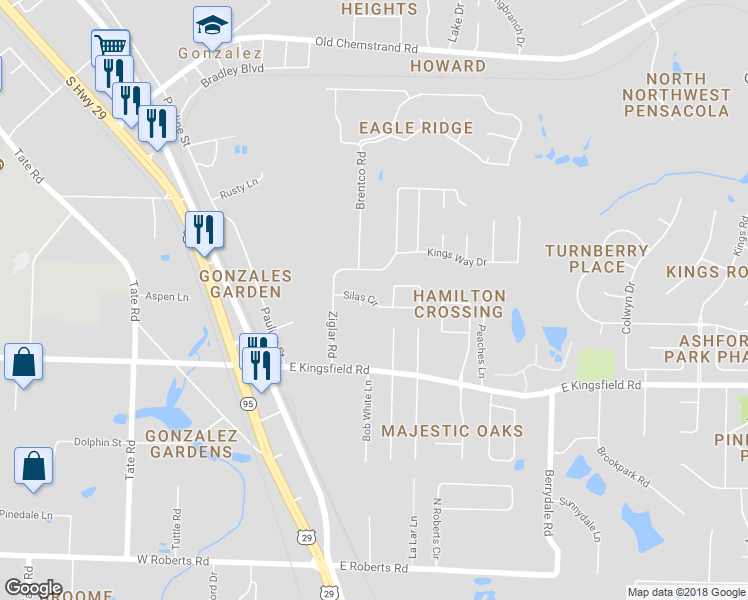 map of restaurants, bars, coffee shops, grocery stores, and more near 1807 Silas Circle in Gonzalez