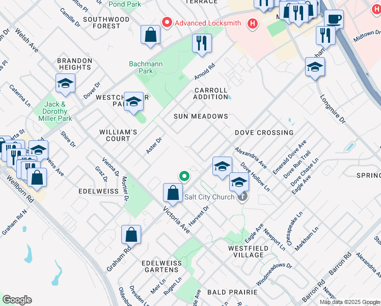map of restaurants, bars, coffee shops, grocery stores, and more near 901 Willow Pond Street in College Station