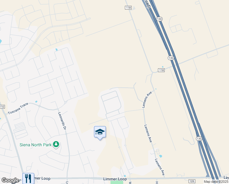 map of restaurants, bars, coffee shops, grocery stores, and more near 155 Lemens Circle in Hutto