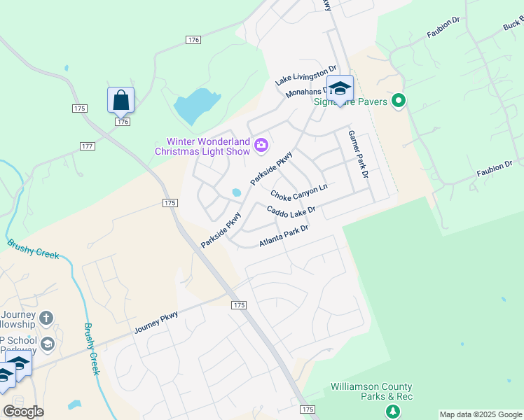 map of restaurants, bars, coffee shops, grocery stores, and more near 264 Caddo Lake Drive in Georgetown