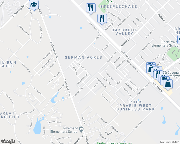 map of restaurants, bars, coffee shops, grocery stores, and more near 4311 Commando Trail in College Station