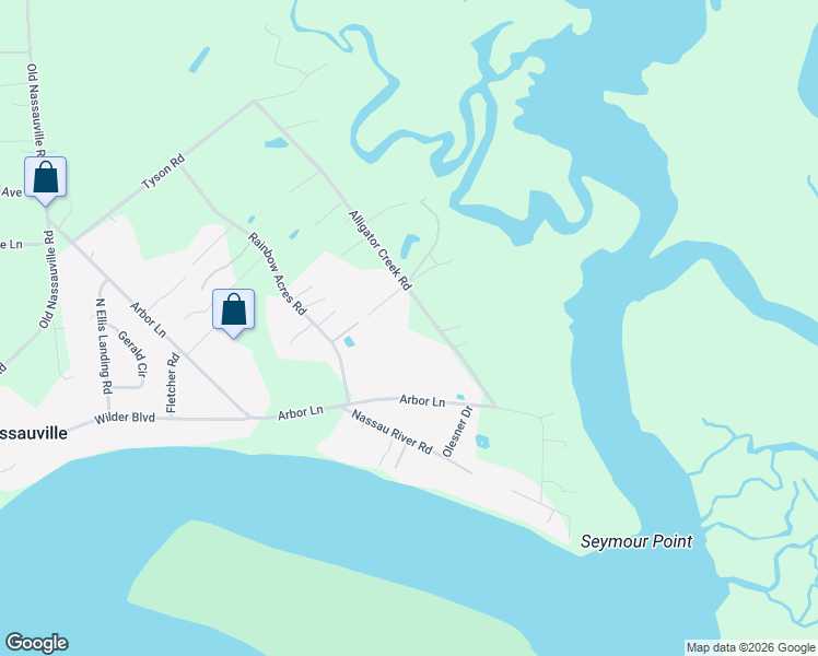 map of restaurants, bars, coffee shops, grocery stores, and more near 95291 Alligator Creek Road in Fernandina Beach