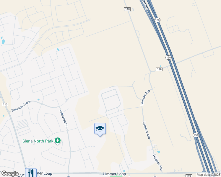 map of restaurants, bars, coffee shops, grocery stores, and more near 155 Lemens Circle in Hutto