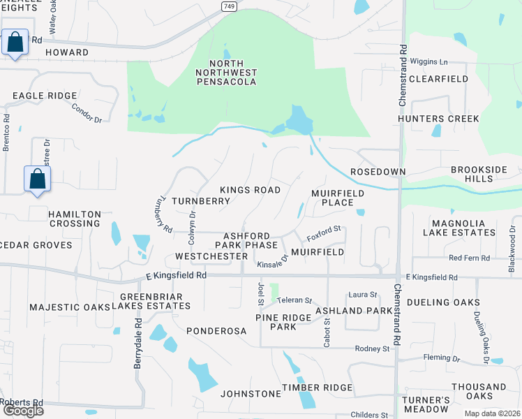 map of restaurants, bars, coffee shops, grocery stores, and more near 1505 Kings Road in Cantonment