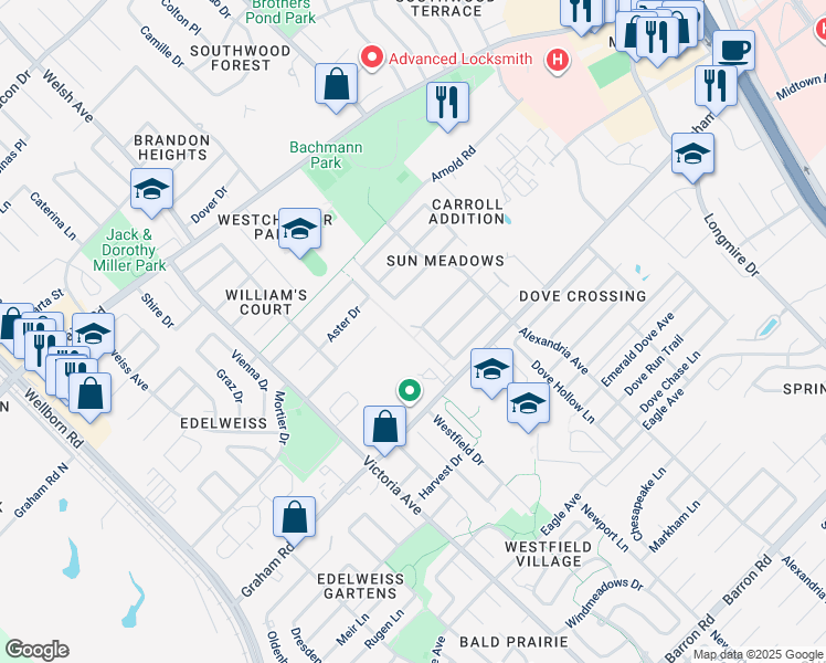 map of restaurants, bars, coffee shops, grocery stores, and more near 901 Willow Pond Street in College Station