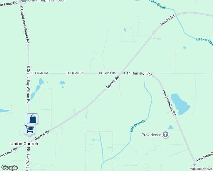 map of restaurants, bars, coffee shops, grocery stores, and more near 12231 Hi Fields Road in Grand Bay