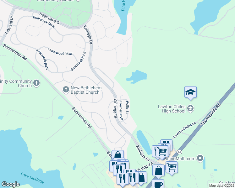 map of restaurants, bars, coffee shops, grocery stores, and more near 7410 Heide Hill Trce in Tallahassee