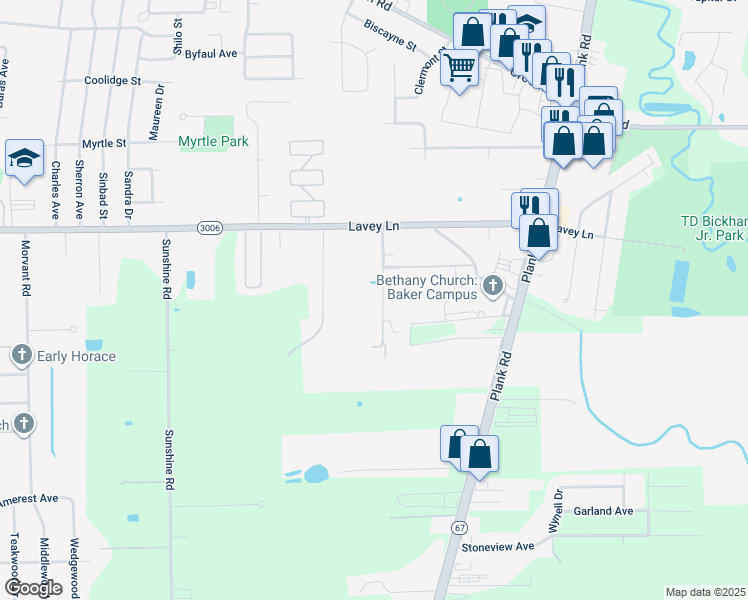 map of restaurants, bars, coffee shops, grocery stores, and more near 13819 Oak Bend Drive in Baker