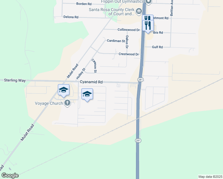 map of restaurants, bars, coffee shops, grocery stores, and more near 5595 Silver Star Court in Milton