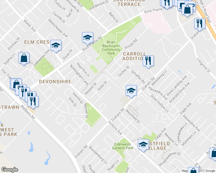 map of restaurants, bars, coffee shops, grocery stores, and more near 715 Brussels Dr in College Station