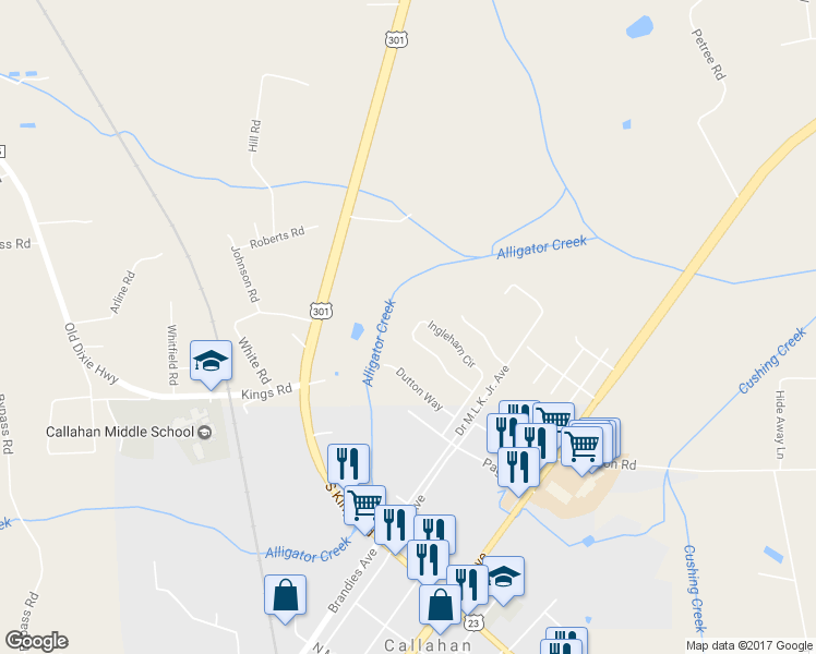 map of restaurants, bars, coffee shops, grocery stores, and more near 45394 Ingleham Circle in Callahan