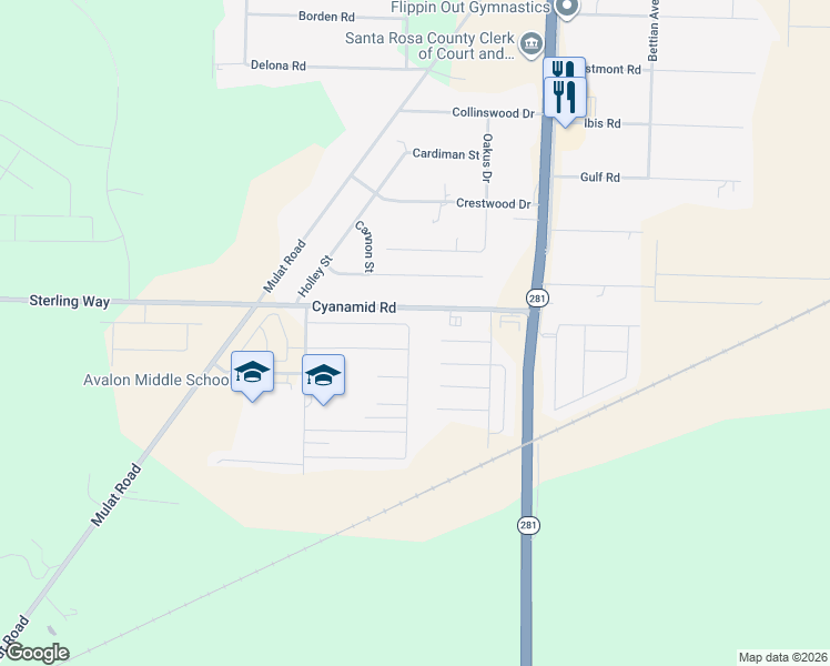 map of restaurants, bars, coffee shops, grocery stores, and more near 5595 Silver Star Court in Milton