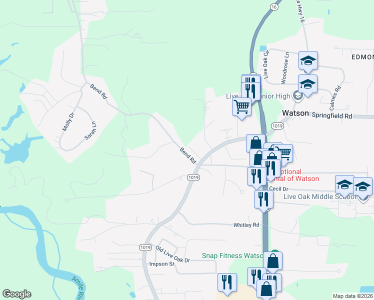 map of restaurants, bars, coffee shops, grocery stores, and more near 7542 Crepe Myrtle Lane in Denham Springs