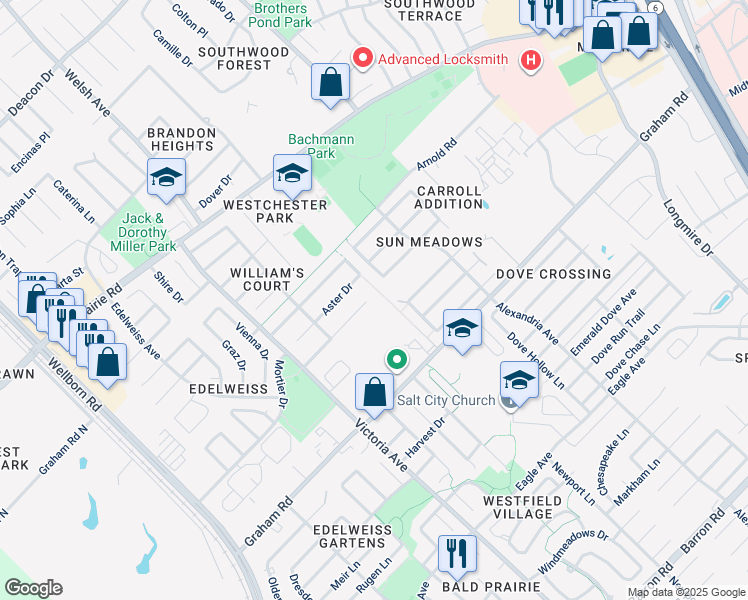 map of restaurants, bars, coffee shops, grocery stores, and more near 715 Brussels Drive in College Station