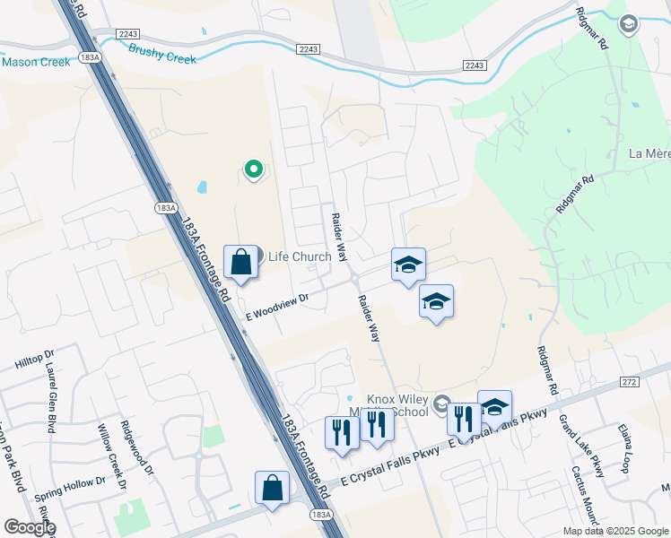 map of restaurants, bars, coffee shops, grocery stores, and more near 1012 Myrna Bend in Leander