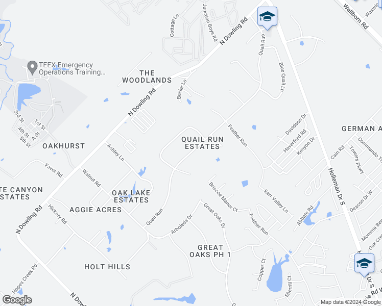 map of restaurants, bars, coffee shops, grocery stores, and more near 2207 Quail Run in College Station