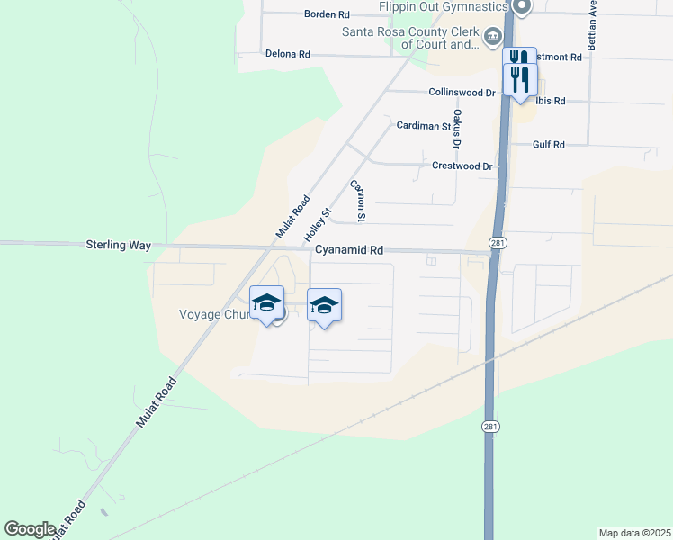 map of restaurants, bars, coffee shops, grocery stores, and more near 5800 Guinevere Lane in Milton