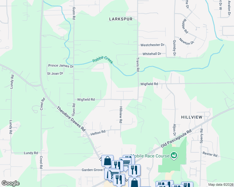 map of restaurants, bars, coffee shops, grocery stores, and more near 7391 West Willder Oaks Court in Mobile