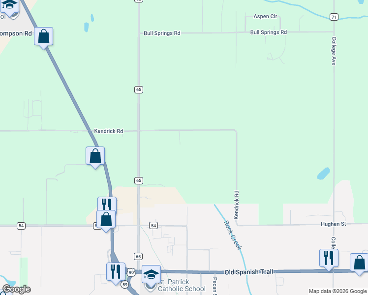 map of restaurants, bars, coffee shops, grocery stores, and more near 18318 Kendrick Road in Robertsdale