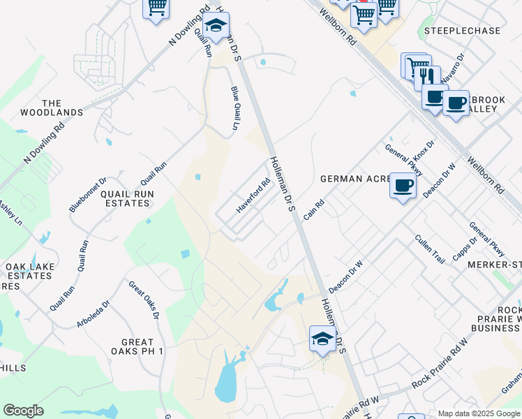map of restaurants, bars, coffee shops, grocery stores, and more near 3532 Kenyon Drive in College Station