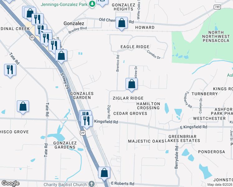 map of restaurants, bars, coffee shops, grocery stores, and more near 1800 Silas Circle in Cantonment