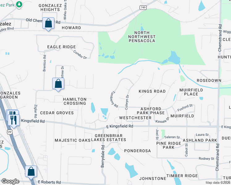 map of restaurants, bars, coffee shops, grocery stores, and more near 453 Turnberry Road in Cantonment