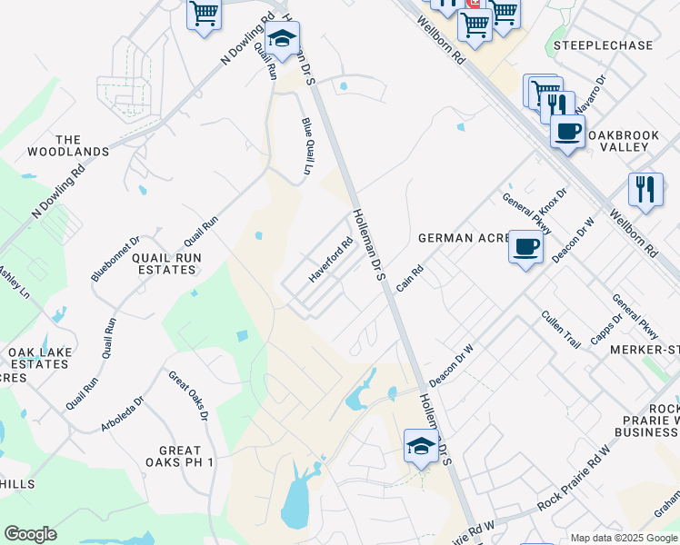 map of restaurants, bars, coffee shops, grocery stores, and more near 3532 Kenyon Drive in College Station