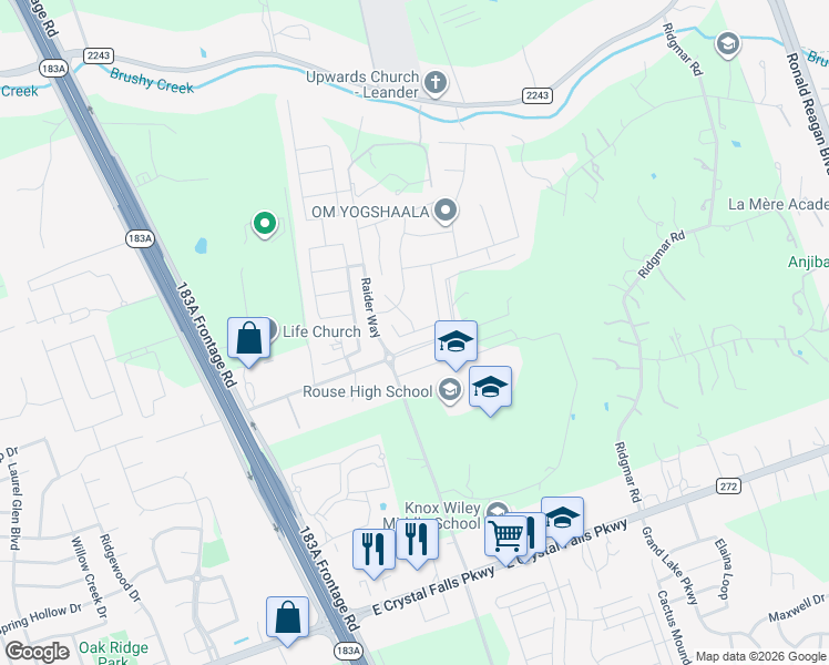 map of restaurants, bars, coffee shops, grocery stores, and more near 920 Almeria Bend in Leander