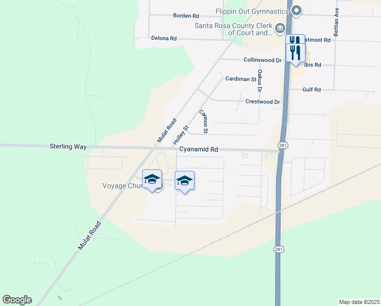 map of restaurants, bars, coffee shops, grocery stores, and more near 5800 Guinevere Lane in Milton
