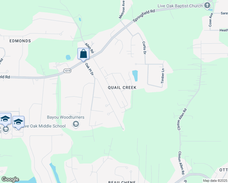 map of restaurants, bars, coffee shops, grocery stores, and more near 35022 Quail Creek Drive in Denham Springs
