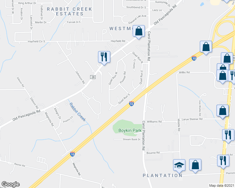map of restaurants, bars, coffee shops, grocery stores, and more near 5648 Dove Court in Theodore