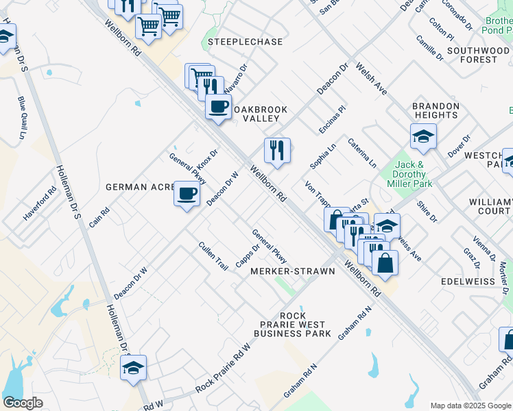 map of restaurants, bars, coffee shops, grocery stores, and more near 119 Armored Avenue in College Station
