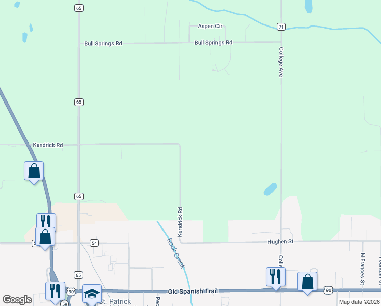 map of restaurants, bars, coffee shops, grocery stores, and more near 18275 Kendrick Road in Robertsdale