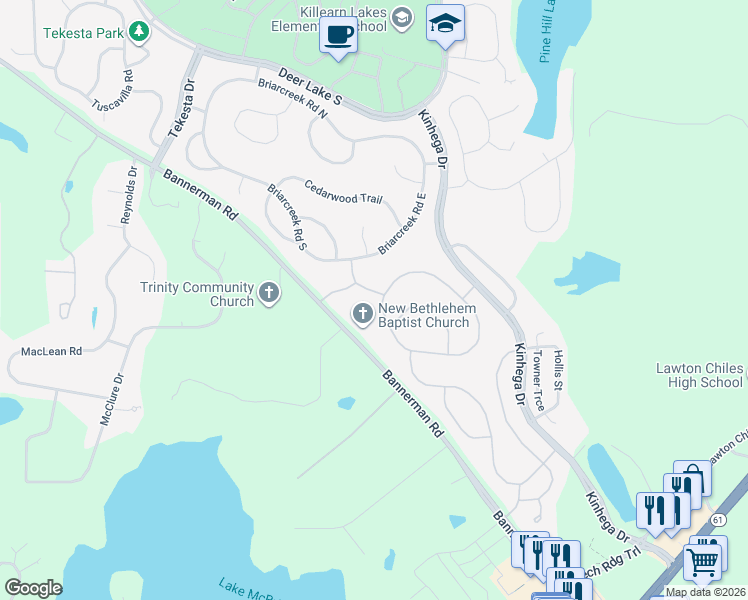 map of restaurants, bars, coffee shops, grocery stores, and more near 7509 Beaver Ford Road in Tallahassee