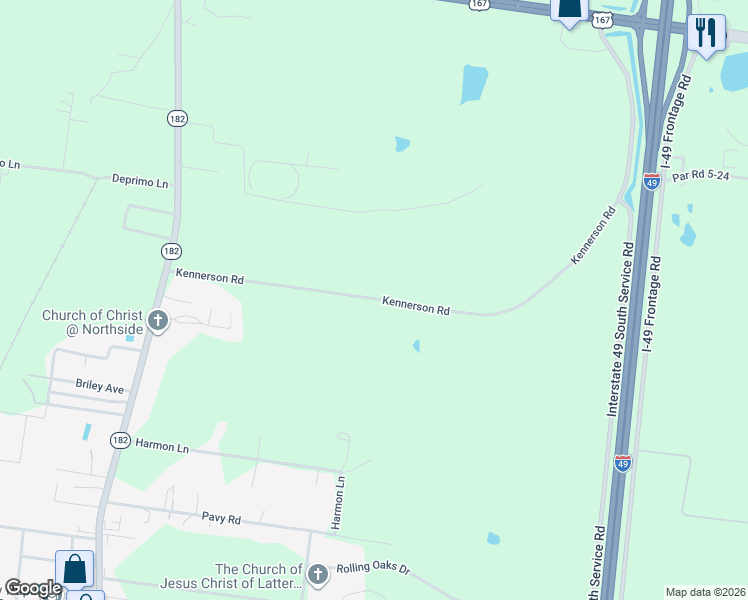 map of restaurants, bars, coffee shops, grocery stores, and more near 388 Kennerson Road in Opelousas