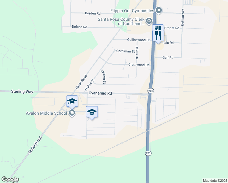 map of restaurants, bars, coffee shops, grocery stores, and more near 5577 Woodcrest Drive in Milton