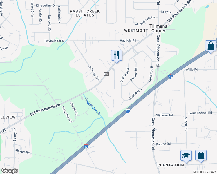 map of restaurants, bars, coffee shops, grocery stores, and more near 5631 Mounthill Court in Theodore
