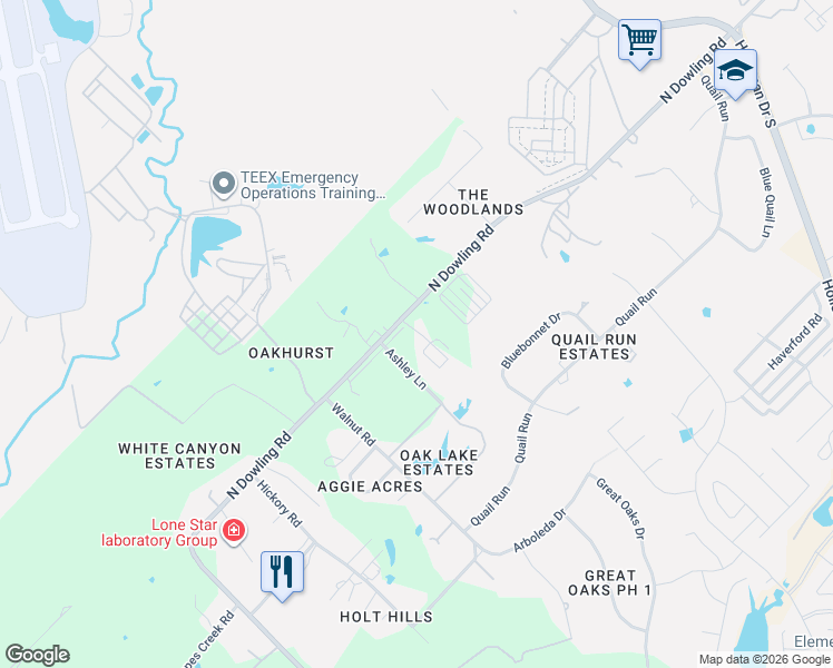 map of restaurants, bars, coffee shops, grocery stores, and more near 11184 Dan Williams Lane in College Station