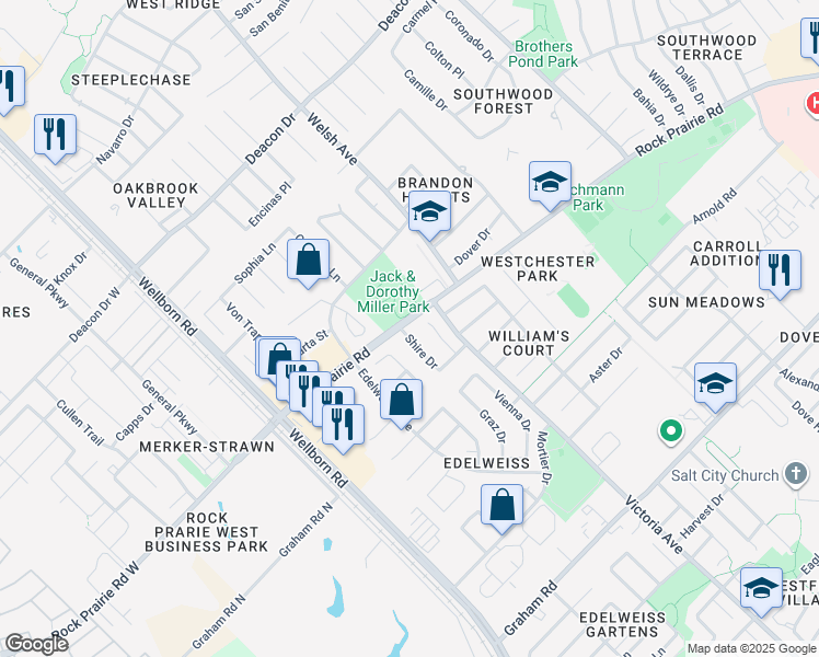 map of restaurants, bars, coffee shops, grocery stores, and more near 3401 Shire Drive in College Station