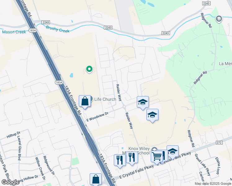map of restaurants, bars, coffee shops, grocery stores, and more near 924 Myrna Bend in Leander