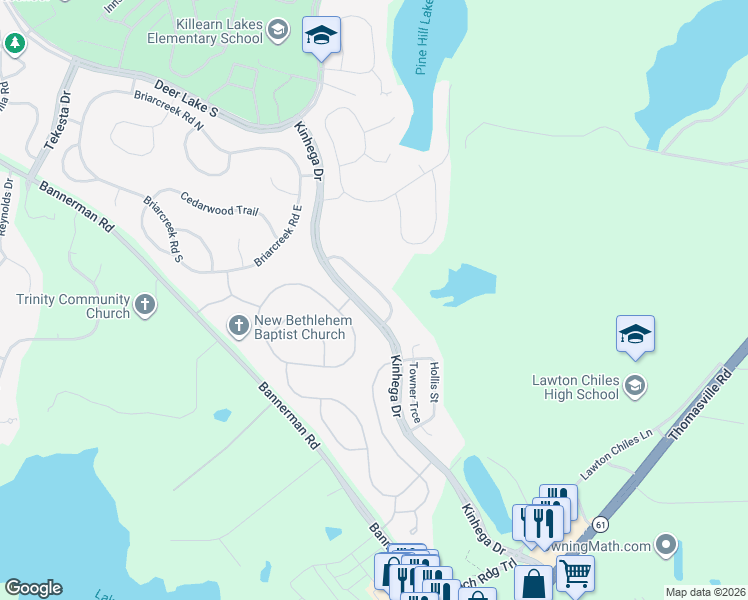 map of restaurants, bars, coffee shops, grocery stores, and more near 3439 Briar Branch Trail in Tallahassee