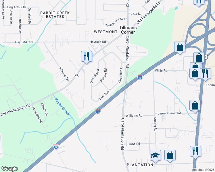 map of restaurants, bars, coffee shops, grocery stores, and more near 5601 Setter Road in Theodore
