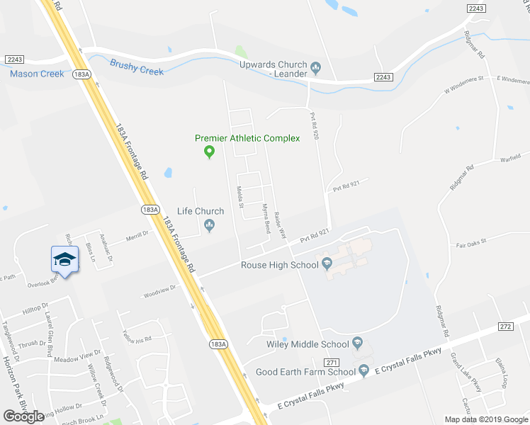 map of restaurants, bars, coffee shops, grocery stores, and more near 924 Myrna Bend in Leander