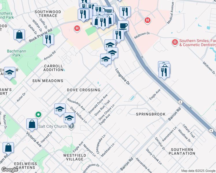 map of restaurants, bars, coffee shops, grocery stores, and more near 954 Dove Landing Avenue in College Station