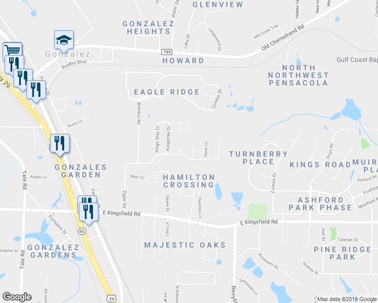 map of restaurants, bars, coffee shops, grocery stores, and more near 1811 Knight Circle in Gonzalez