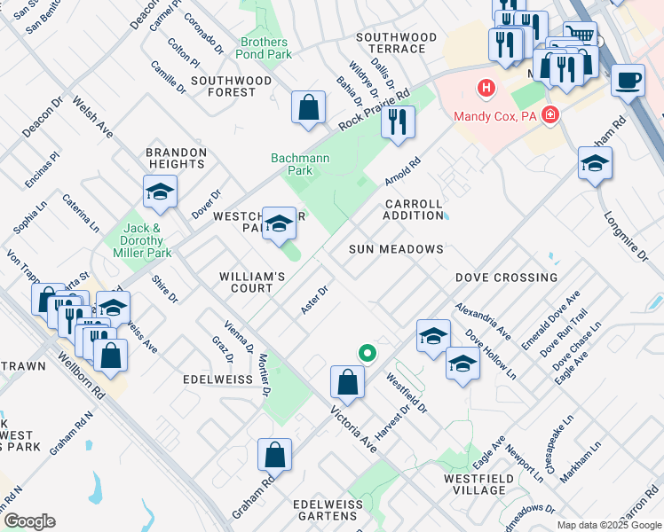 map of restaurants, bars, coffee shops, grocery stores, and more near 3510 Wild Plum Street in College Station