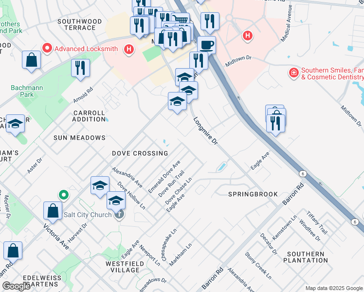 map of restaurants, bars, coffee shops, grocery stores, and more near 954 Dove Landing Avenue in College Station